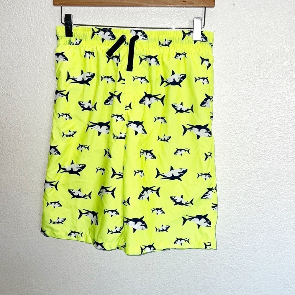 Wonder Nation Boys Neon Yellow Shark Print Swim Trunks